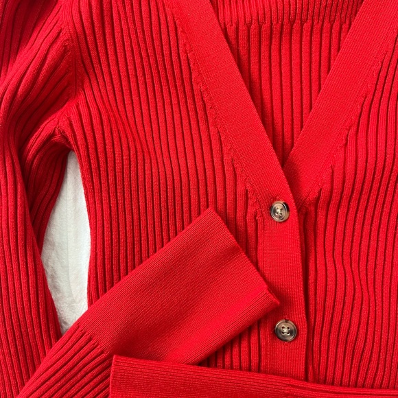 Dynamite Sweaters - Red Ribbed V-Neck Button Cardigan Sweater